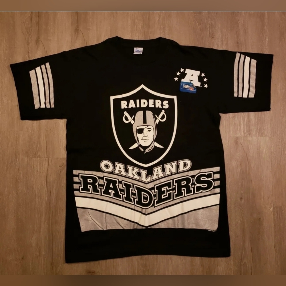 Vintage Oakland Raiders All Over Print T-Shirt Salem Sportswear Size Large NEW